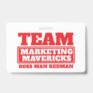 Team red personalised name team building badge ID badge