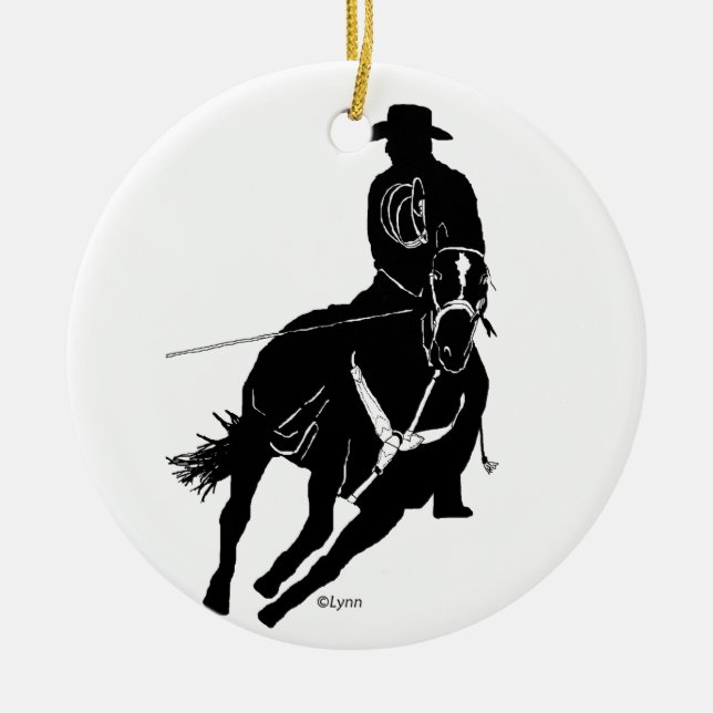 team ropers ceramic tree decoration (Front)