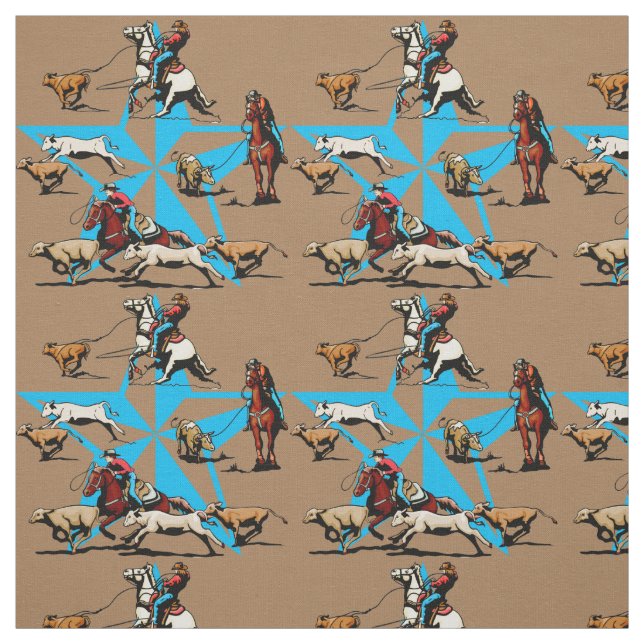 Team Roping Calf Roping Rodeo Western Fabric (Swatch)