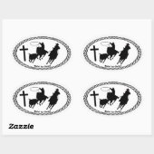 Team Roping Cross Euro Style Oval Sticker (Sheet)