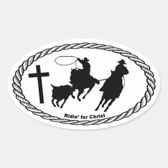 Team Roping Cross Euro Style Oval Sticker (Front)