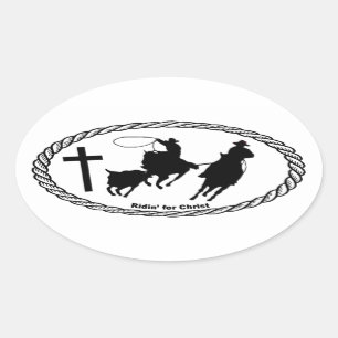 Team Roping Cross Euro Style Oval Sticker