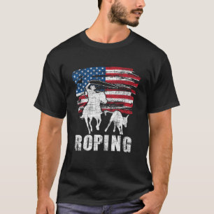 Team Roping - Roper USA American Flag Header Heele T-Shirt