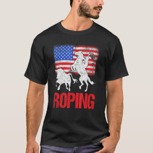Team Roping Roper Usa American Flag Header Heeler T-Shirt