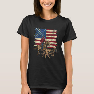 Team Roping  Usa Flag Rodeo Equestrian Header Heel T-Shirt
