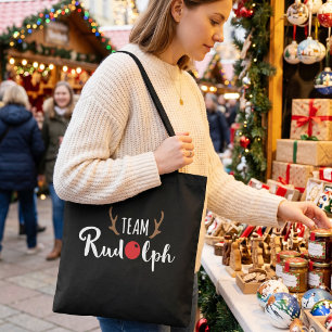 Team Rudolph - Cute Christmas Red Nose and Antlers Tote Bag