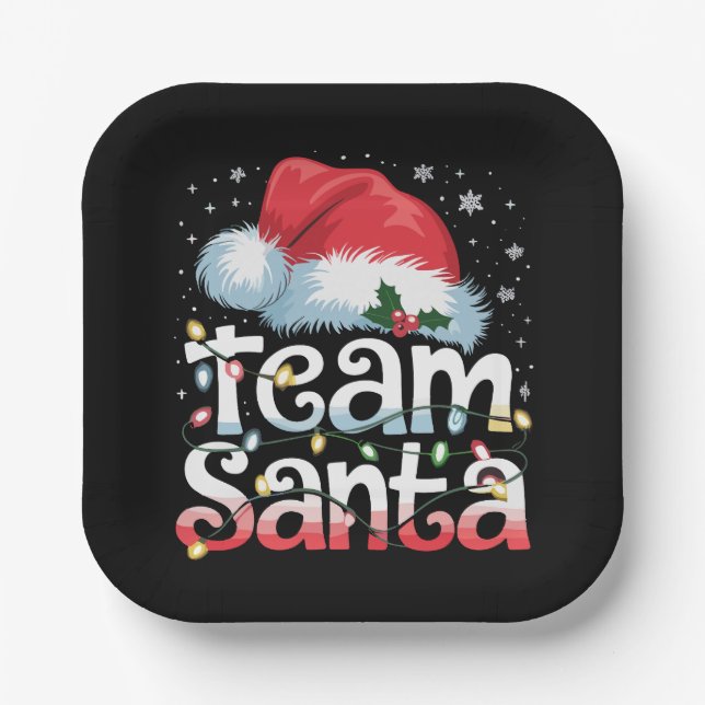 Team Santa Claus Christmas Family Matching Pajama  Paper Plate (Front)