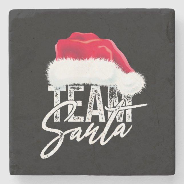 Team Santa - Merry Christmas Design with Red Hat Stone Coaster (Front)