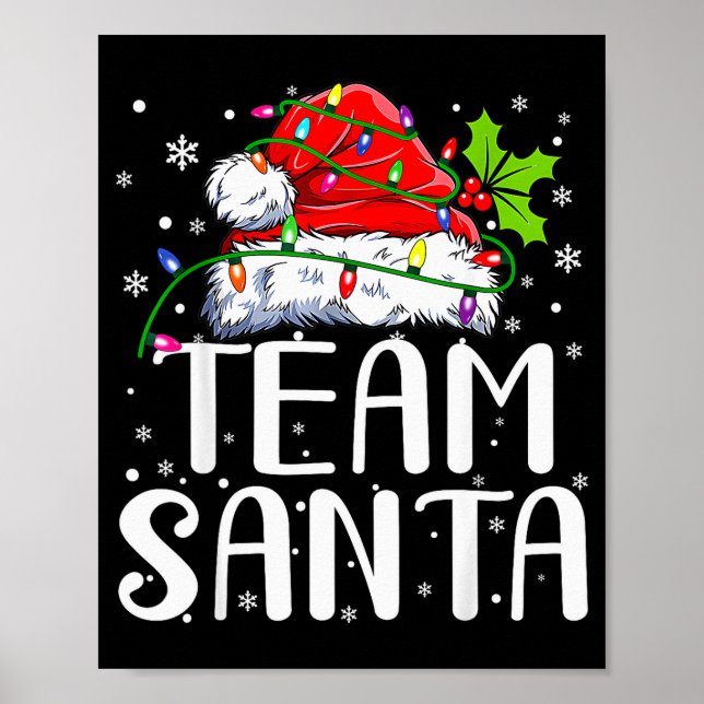 Team Santa Red Plaid Claus Hat Christmas Lights Pa Poster (Front)
