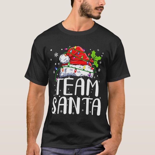 Team Santa Red Plaid Claus Hat Christmas Lights Pa T-Shirt (Front)