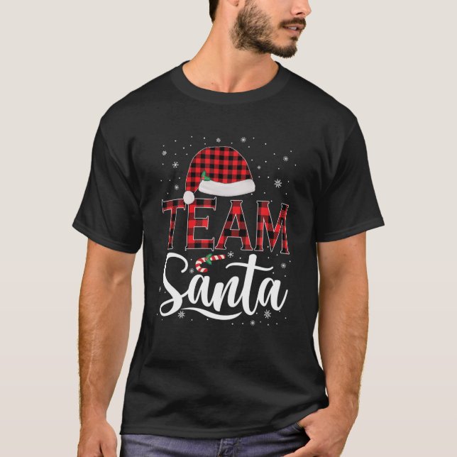 Team Santa Red Plaid Claus Hat Matching Family Chr T-Shirt (Front)