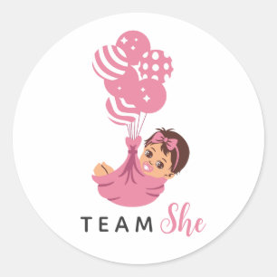 Team She Pink Balloon Baby Girl Classic Round Sticker