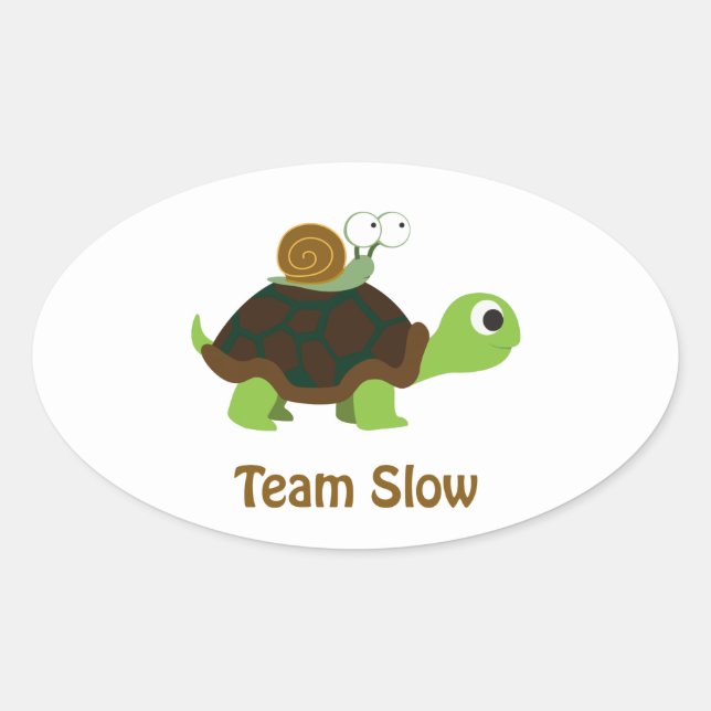 Team Slow Cute Cartoon Turtle and Snail Oval Sticker (Front)
