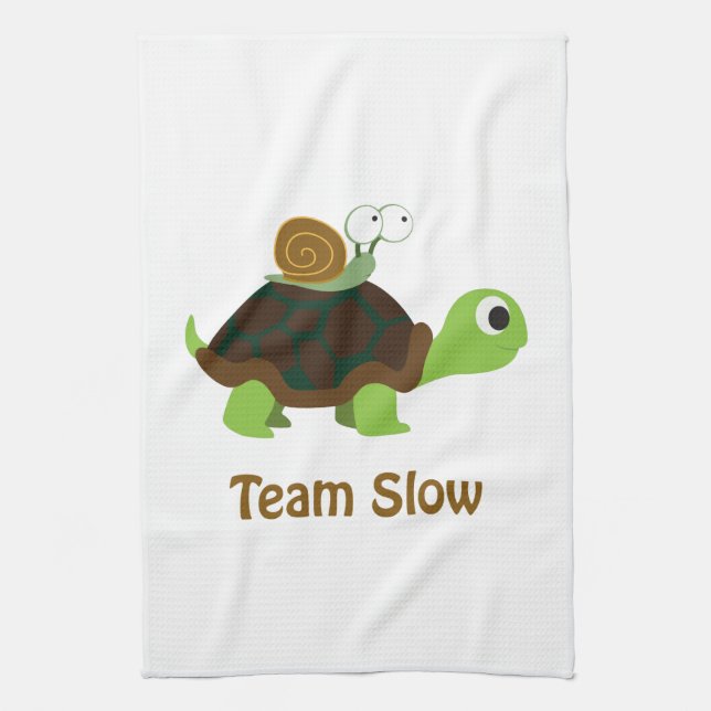 Team Slow Cute Cartoon Turtle and Snail Tea Towel (Vertical)