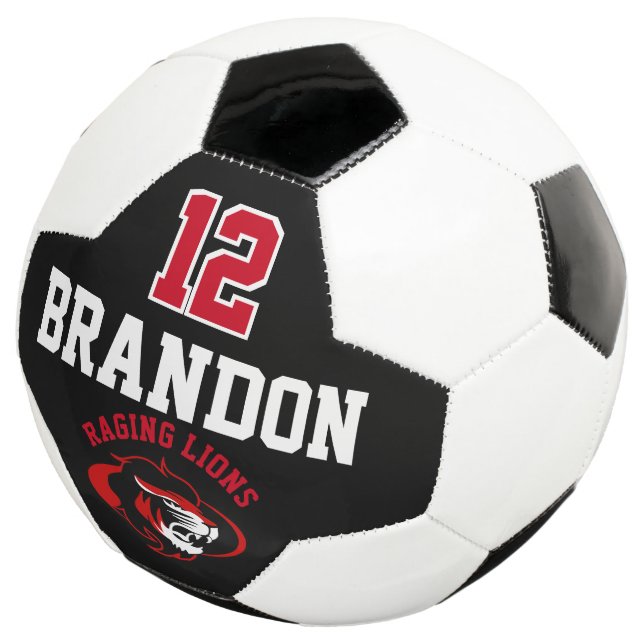 Team Soccer  Logo - Red, Black and White Football (Three Quarter)
