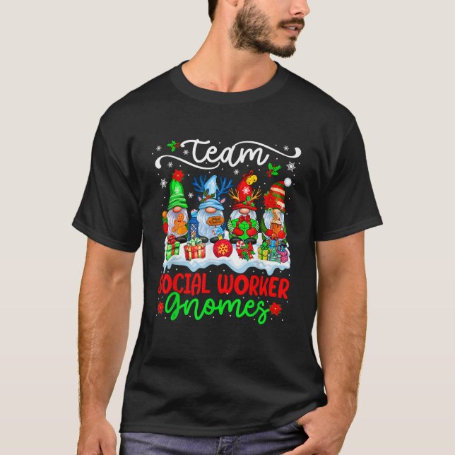 Team Social Worker Gnomes Christmas Group Gnomes P T-Shirt (Front)