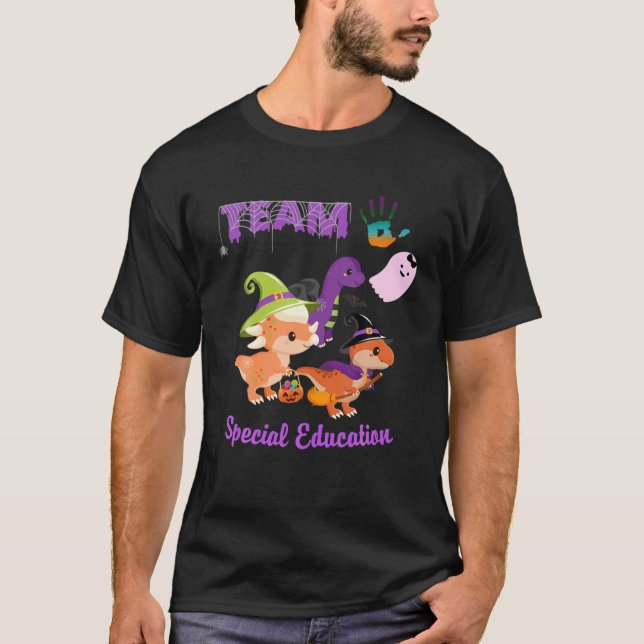 Team SPED Dinosaur Halloween Witch SPED Squad Kids T-Shirt (Front)