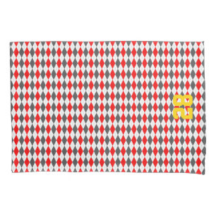 Team Spirit Argyle Red White Black Yellow Number Pillowcase