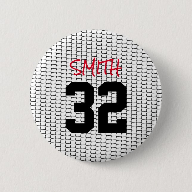 Team Spirit Custom Name Number Net Red Black White 6 Cm Round Badge (Front)