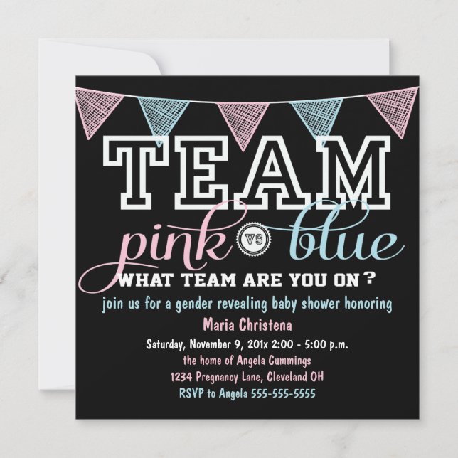 Team Spirit Gender Reveal Baby Shower Invitation (Front)