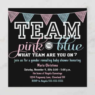 Team Spirit Gender Reveal Baby Shower Invitation
