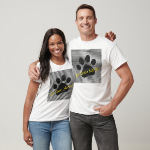 Team Spirit Paw Print Custom Name Black Check T-Shirt