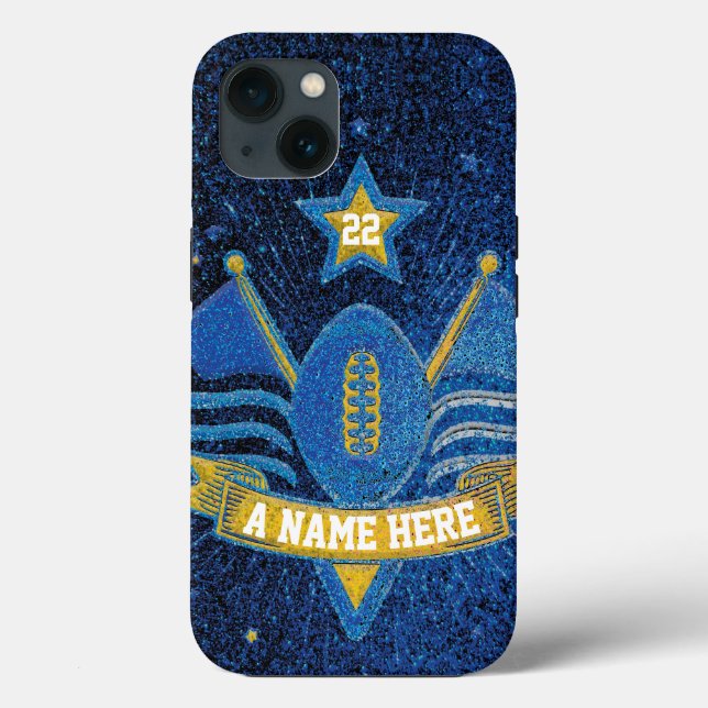Team Sports Blue & Gold Glitter College Football  Case-Mate iPhone Case (Back)