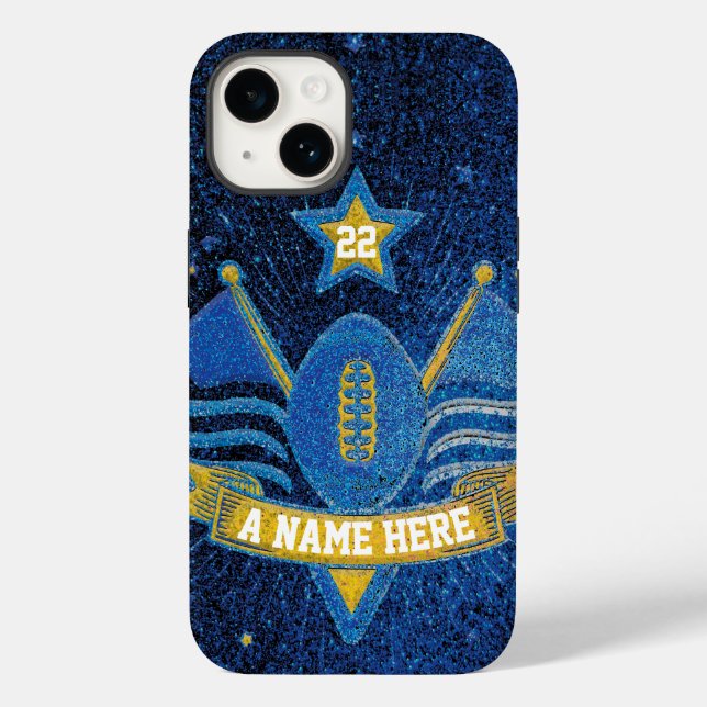 Team Sports Blue & Gold Glitter College Football  Case-Mate iPhone Case (Back)