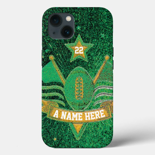 Team Sports Green & Gold Glitter College Football  Case-Mate iPhone Case (Back)