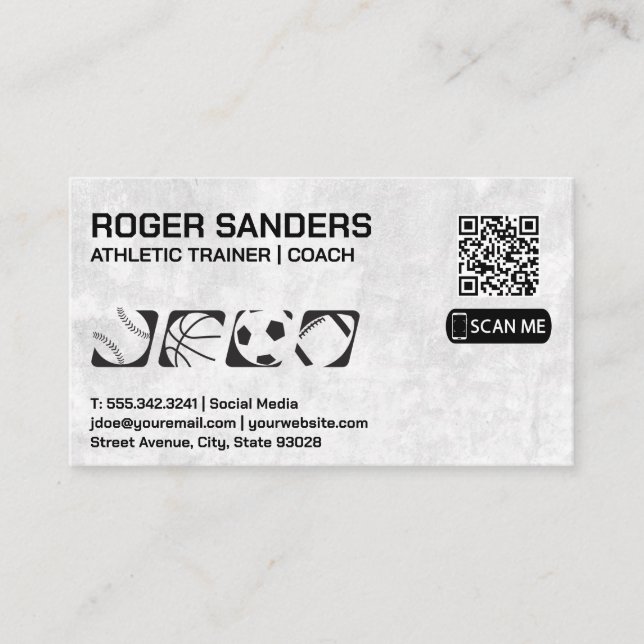Team Sports Icons | QR Business Card (Front)