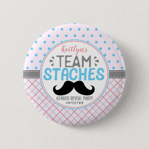 "Team Staches" Modern Gender Reveal Party 6 Cm Round Badge
