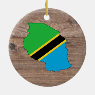 Team tanzania Flag Map on Wood Ceramic Tree Decoration
