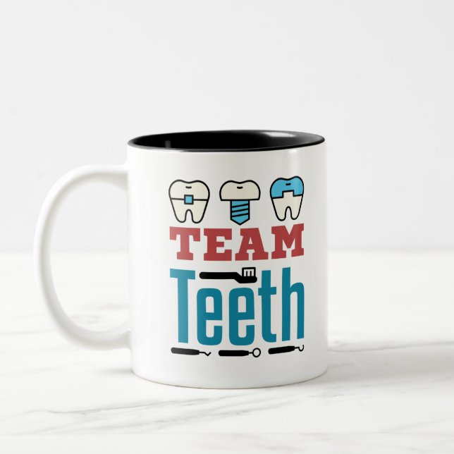 Team Teeth Dental Squad Staff Dentist Hygienist Two-Tone Coffee Mug (Left)