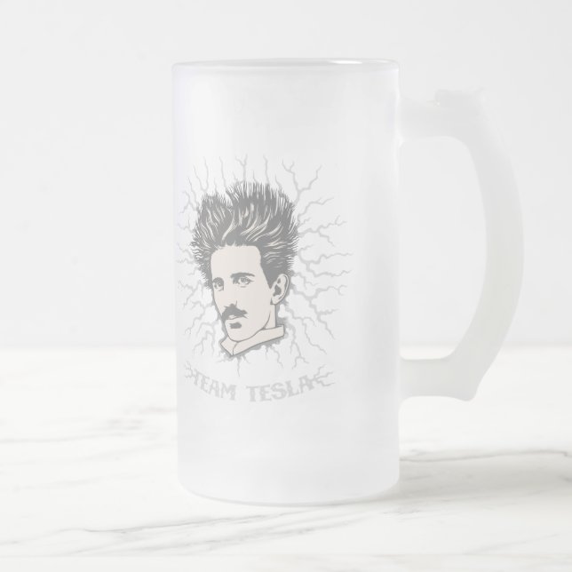 Team Tesla Static Hair Frosted Glass Beer Mug (Right)