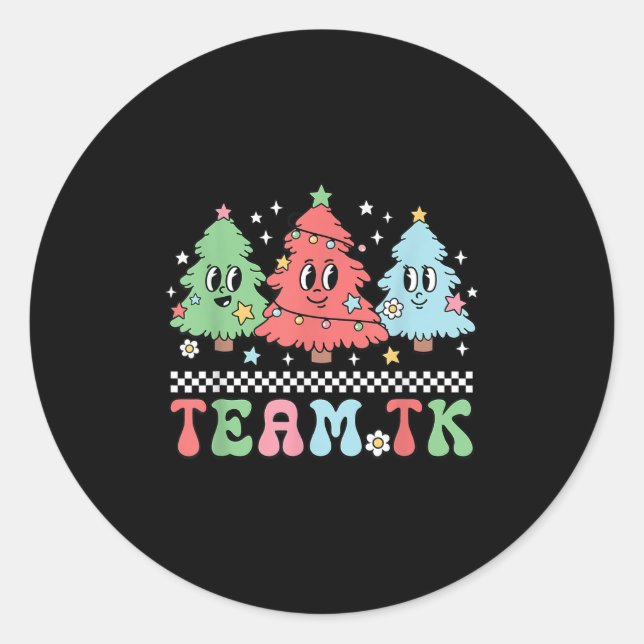 Team Tk Teacher Christmas Sweater Retro Xmas Tree  Classic Round Sticker (Front)