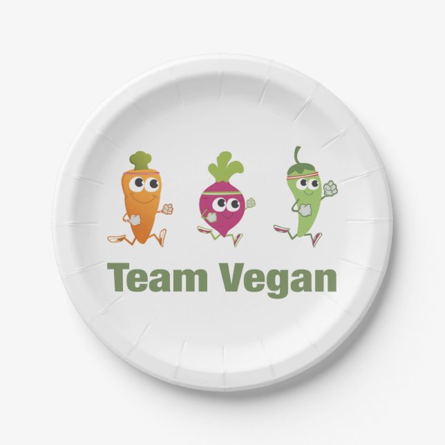 Team Vegan! Running Veggies Paper Plate (Front)