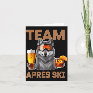 Team wolf drinking beer cocktail winter vacation card