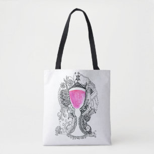 Team Yalta White Pink and Black Wine Cup Tote Bag