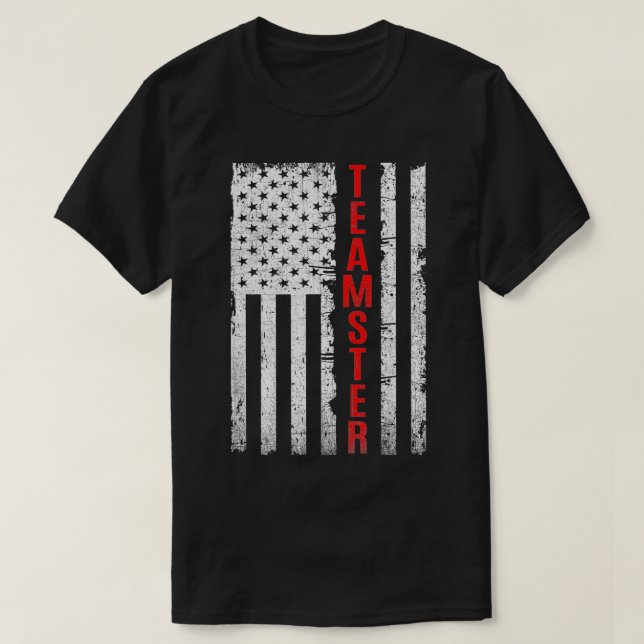 Teamster Proud American Flag Distressed  T-Shirt (Design Front)