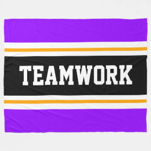 TEAMWORK Athletic Purple Black White Stripes Fleece Blanket