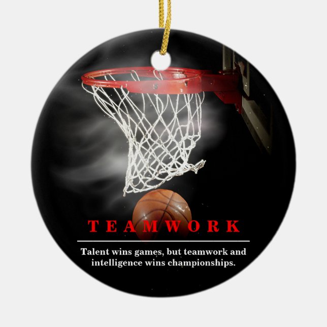 Teamwork Basketball Motivational Inspirational Ceramic Tree Decoration (Front)