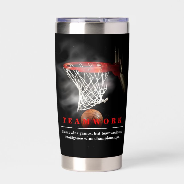 Teamwork Basketball Motivational Inspirational Insulated Tumbler (Front)