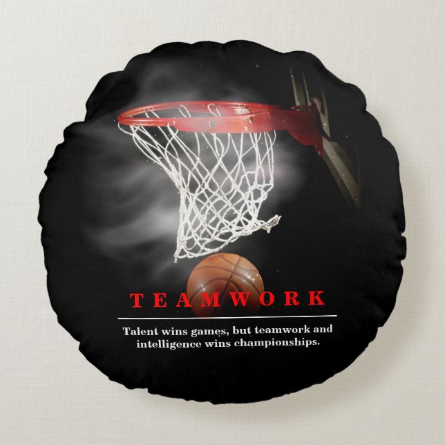 Teamwork Basketball Motivational Inspirational Round Cushion (Front)