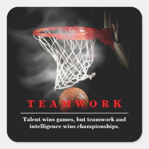 Teamwork Basketball Motivational Inspirational Square Sticker