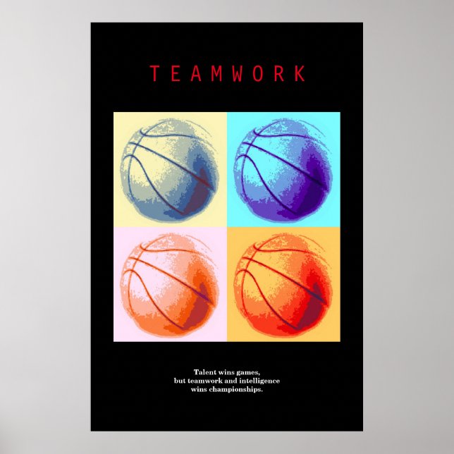 Teamwork Basketball Motivational Sport Pop Art Poster (Front)