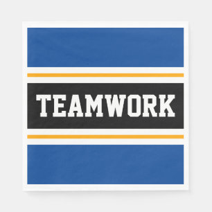TEAMWORK Blue Black White Yellow Racing Stripes Napkin