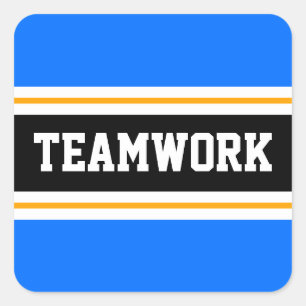 TEAMWORK Bright Blue Black White Racing Stripes Square Sticker