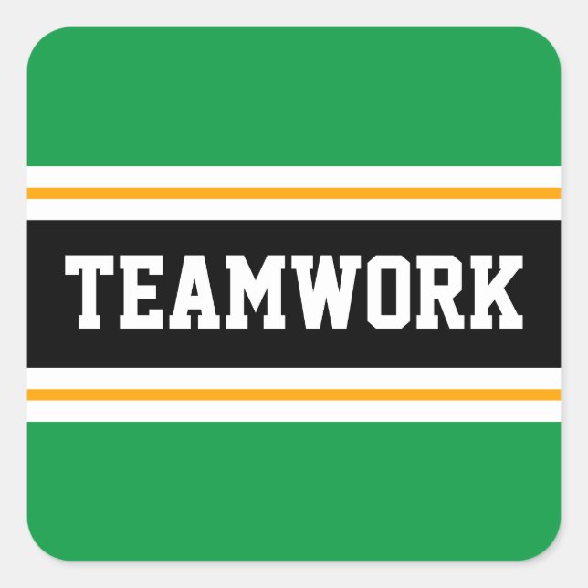 TEAMWORK Bright Green Black White Racing Stripes Square Sticker (Front)