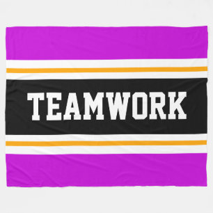 TEAMWORK  Bright Pink Black White Racing Stripes Fleece Blanket