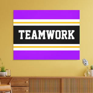 TEAMWORK Bright Purple Black White Racing Stripes Canvas Print
